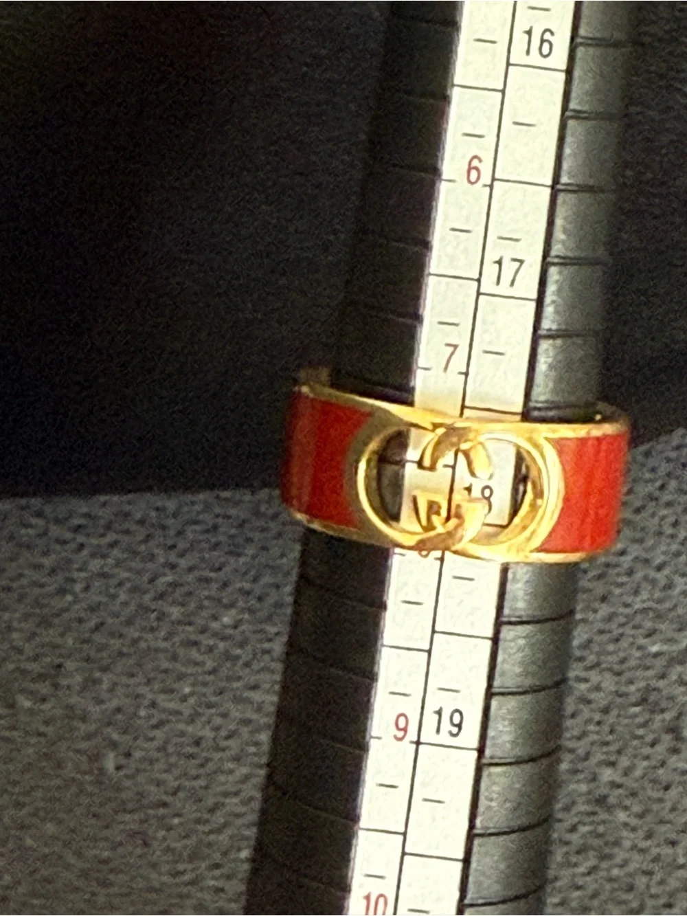 Gucci Gold-Tone Double G Ring with Red Enamel